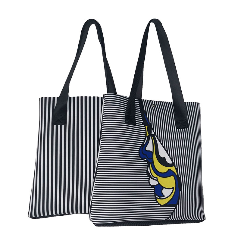 Wholesale zebra stripes neoprene beach tote bag 2019 newly designed women handbag